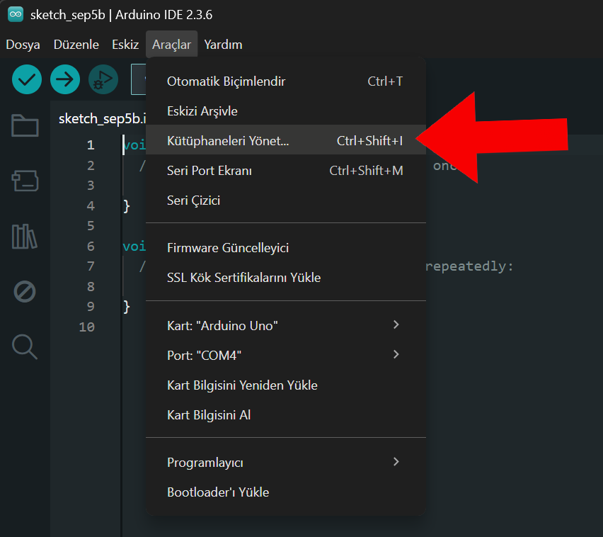 Kütüphaneleri Yönet Menüsü